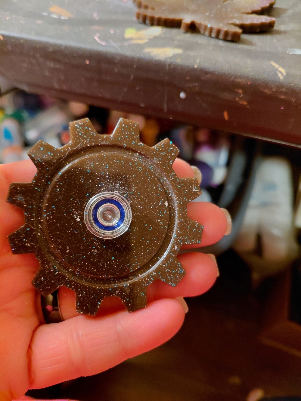 Black Sparkle Gear-Shaped Fidget Spinner
